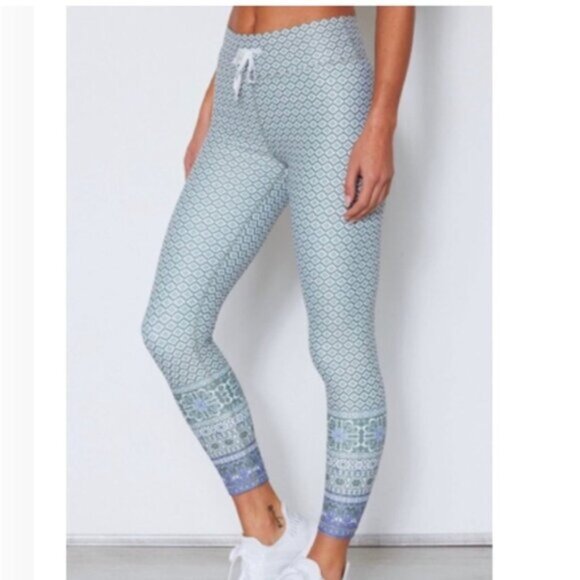 Sarah’s Day x White Fox Boutiqu Olive Green Print Leggings Size Small - Picture 1 of 10